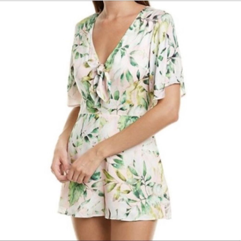 Lavender Brown Pink Green Tropical Romper, Size M